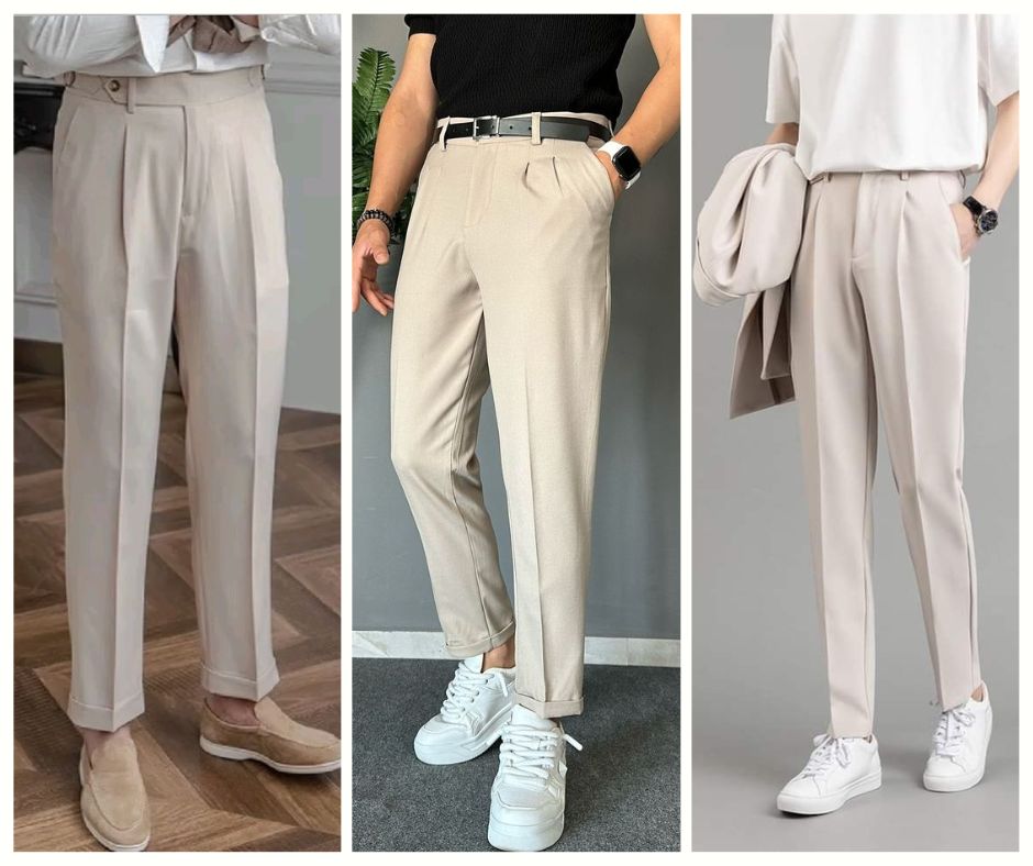 phối giày với quần âu nam màu be basic